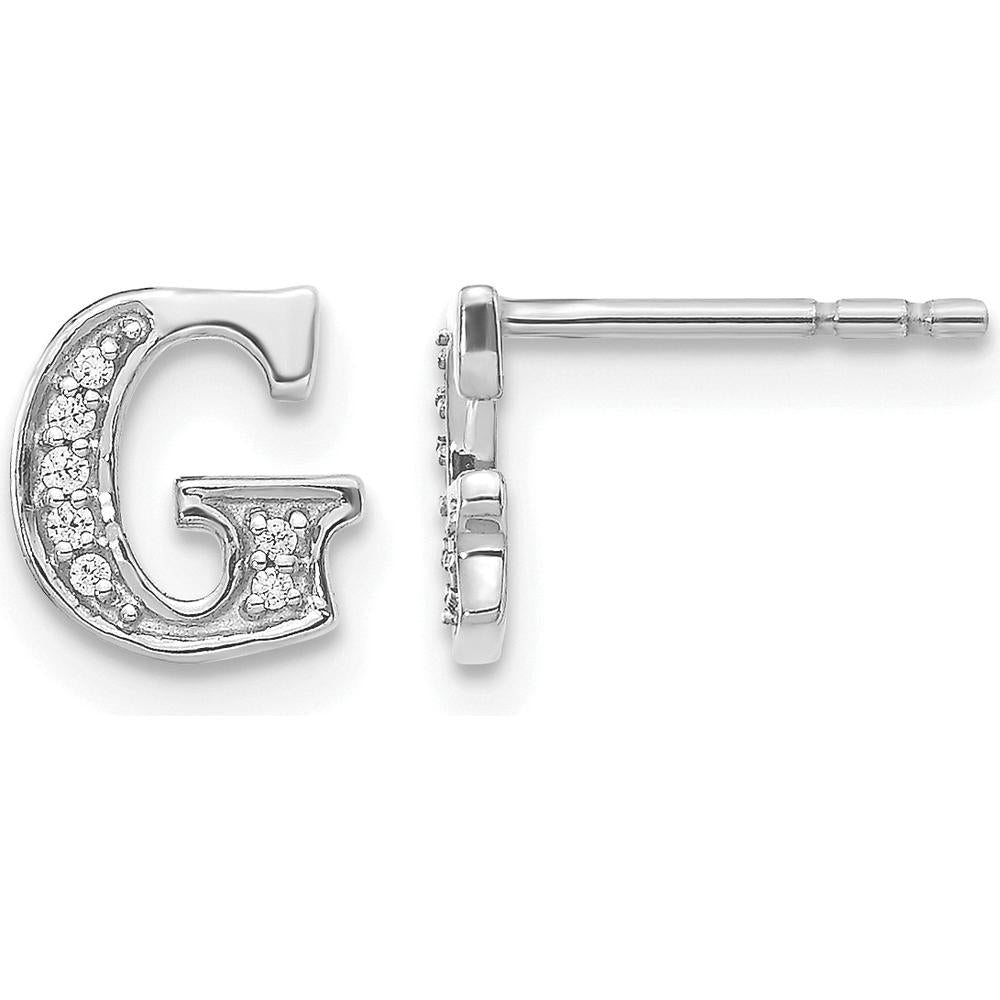14K White Gold Diamond Initial G Stud Earrings - 0.14 Carats Total Diamond Weight by Monteluci Fine Jewelry