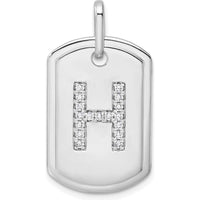 14K White Gold Diamond Initial H Dog Tag Charm - Rhodium Plated by Oro Pregiato