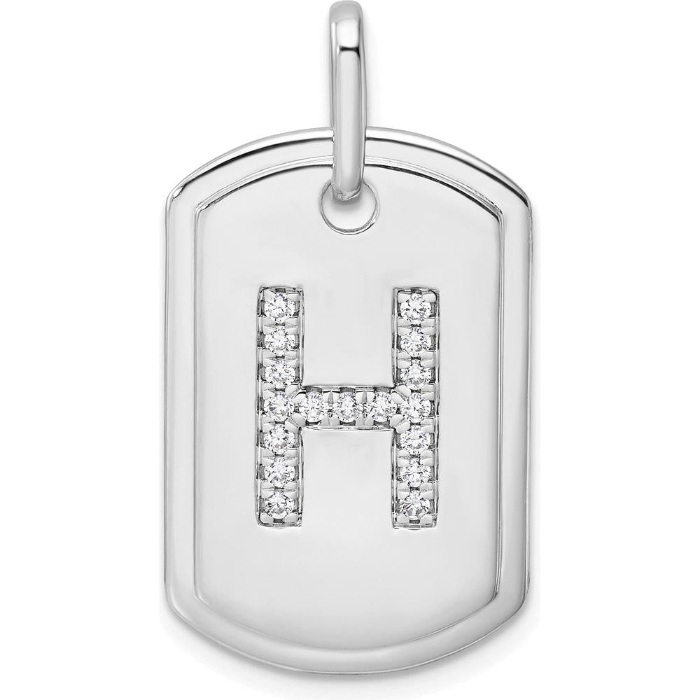 14K White Gold Diamond Initial H Dog Tag Charm - Rhodium Plated by Oro Pregiato