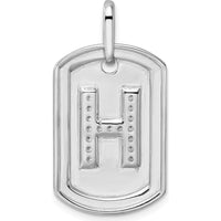 14K White Gold Diamond Initial H Dog Tag Charm - Rhodium Plated by Oro Pregiato