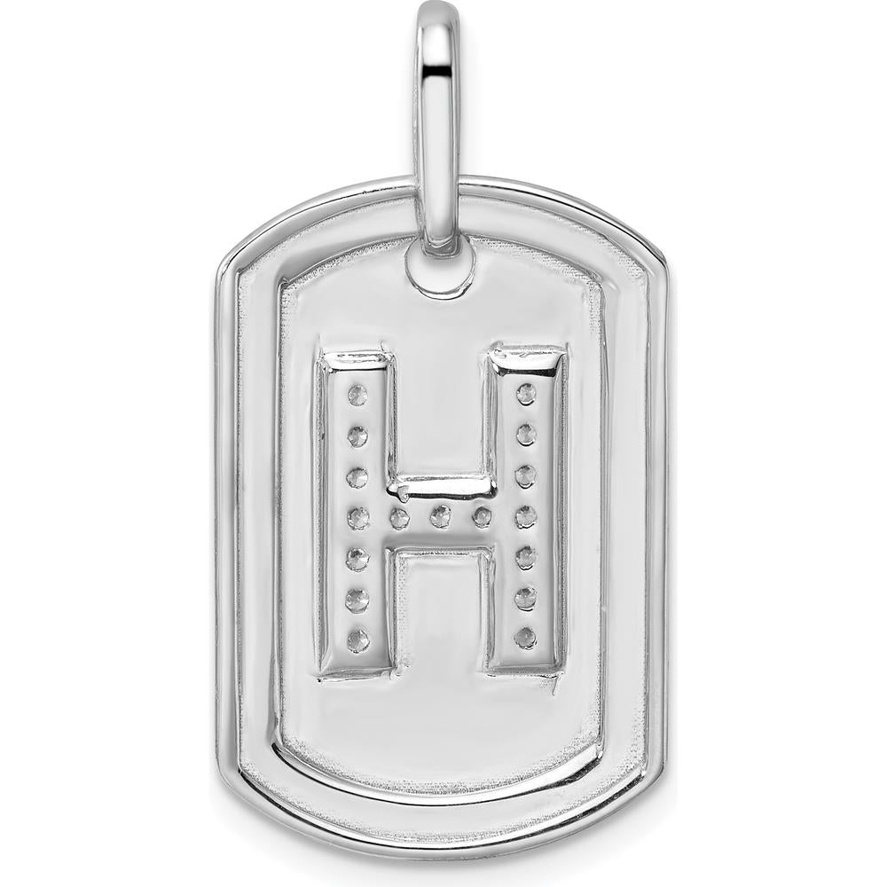 14K White Gold Diamond Initial H Dog Tag Charm - Rhodium Plated by Oro Pregiato