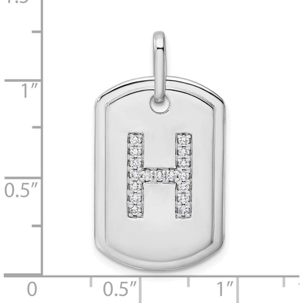 14K White Gold Diamond Initial H Dog Tag Charm - Rhodium Plated by Oro Pregiato