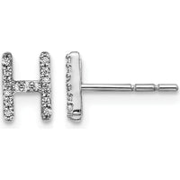 14K White Gold Diamond Initial H Earrings - 0.003 Carats Total Diamond Weight by Monteluci Fine Jewelry