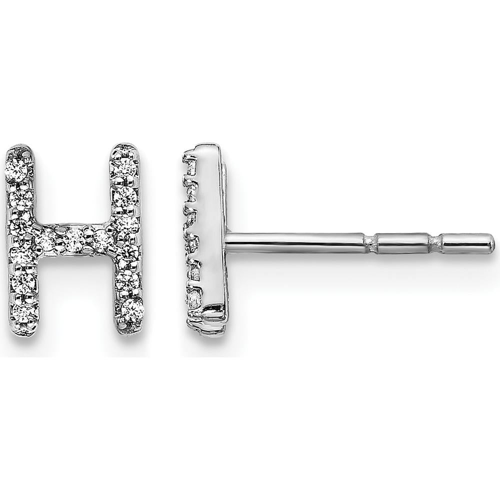 14K White Gold Diamond Initial H Earrings - 0.003 Carats Total Diamond Weight by Monteluci Fine Jewelry