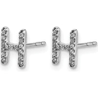 14K White Gold Diamond Initial H Earrings - 0.003 Carats Total Diamond Weight by Monteluci Fine Jewelry