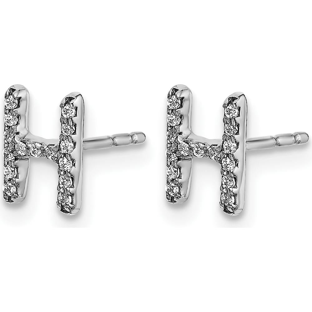 14K White Gold Diamond Initial H Earrings - 0.003 Carats Total Diamond Weight by Monteluci Fine Jewelry