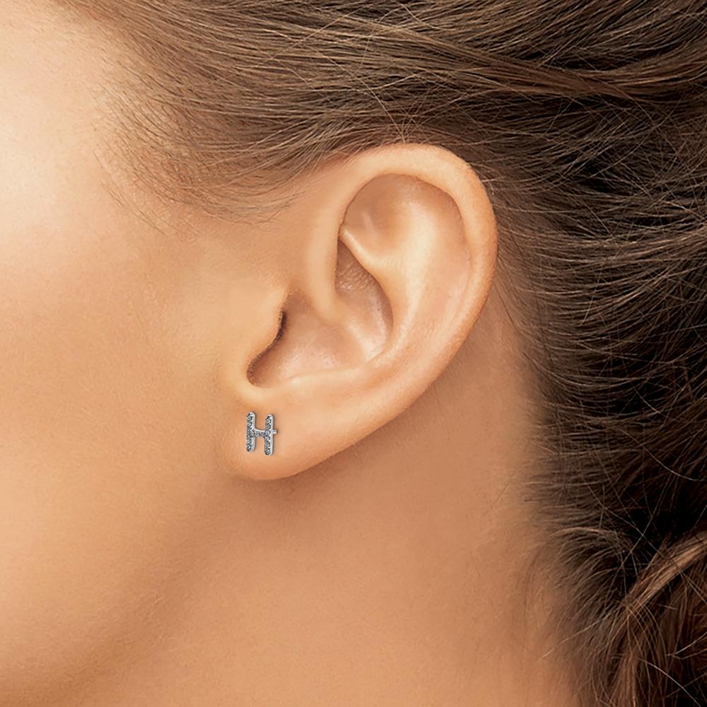 14K White Gold Diamond Initial H Earrings - 0.003 Carats Total Diamond Weight by Monteluci Fine Jewelry