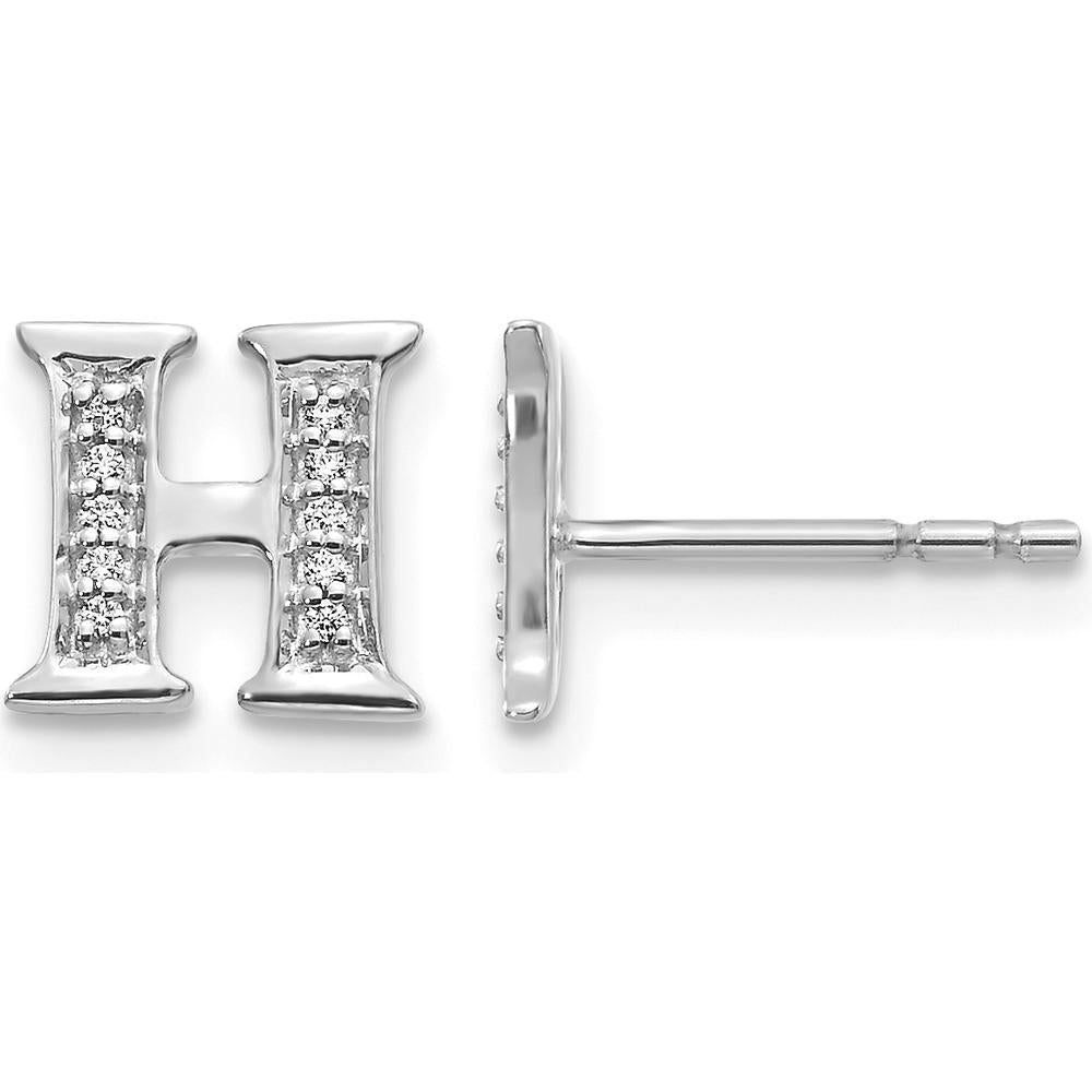 14K White Gold Diamond Initial H Earrings - 0.06 Carats Total Diamond Weight by Monteluci Fine Jewelry