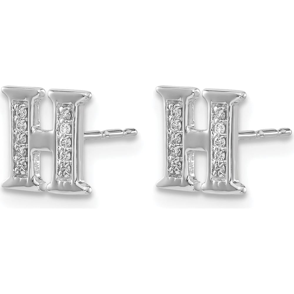 14K White Gold Diamond Initial H Earrings - 0.06 Carats Total Diamond Weight by Monteluci Fine Jewelry
