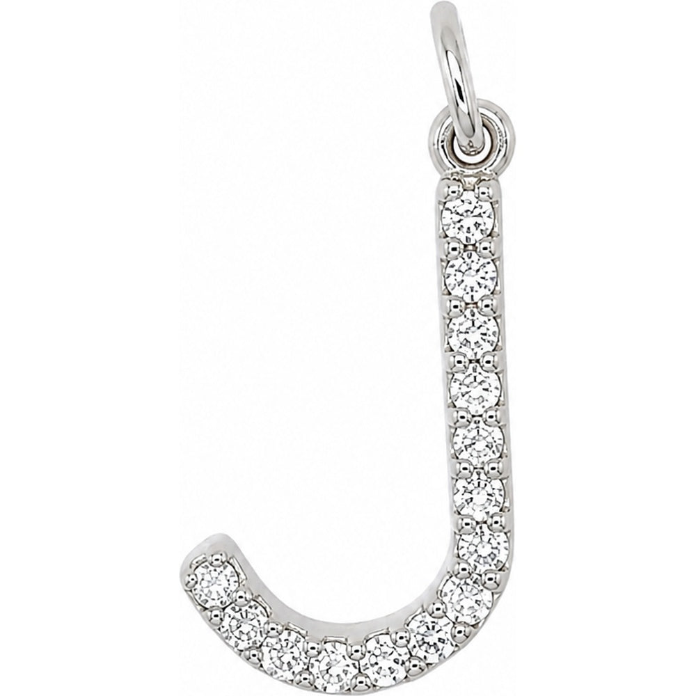 14K White Gold Diamond Initial J Pendant with Prong-Set Round Diamonds - 0.15 Carat Total Diamond Weight by Auriventus