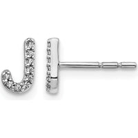 14K White Gold Diamond Initial J Stud Earrings with 18 Round Diamonds - 0.003 Carats Total Diamond Weight by Monteluci Fine Jewelry