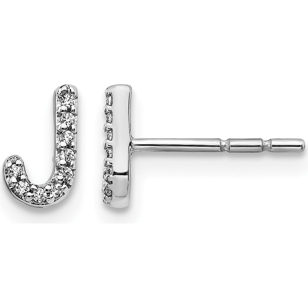 14K White Gold Diamond Initial J Stud Earrings with 18 Round Diamonds - 0.003 Carats Total Diamond Weight by Monteluci Fine Jewelry