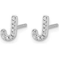 14K White Gold Diamond Initial J Stud Earrings with 18 Round Diamonds - 0.003 Carats Total Diamond Weight by Monteluci Fine Jewelry