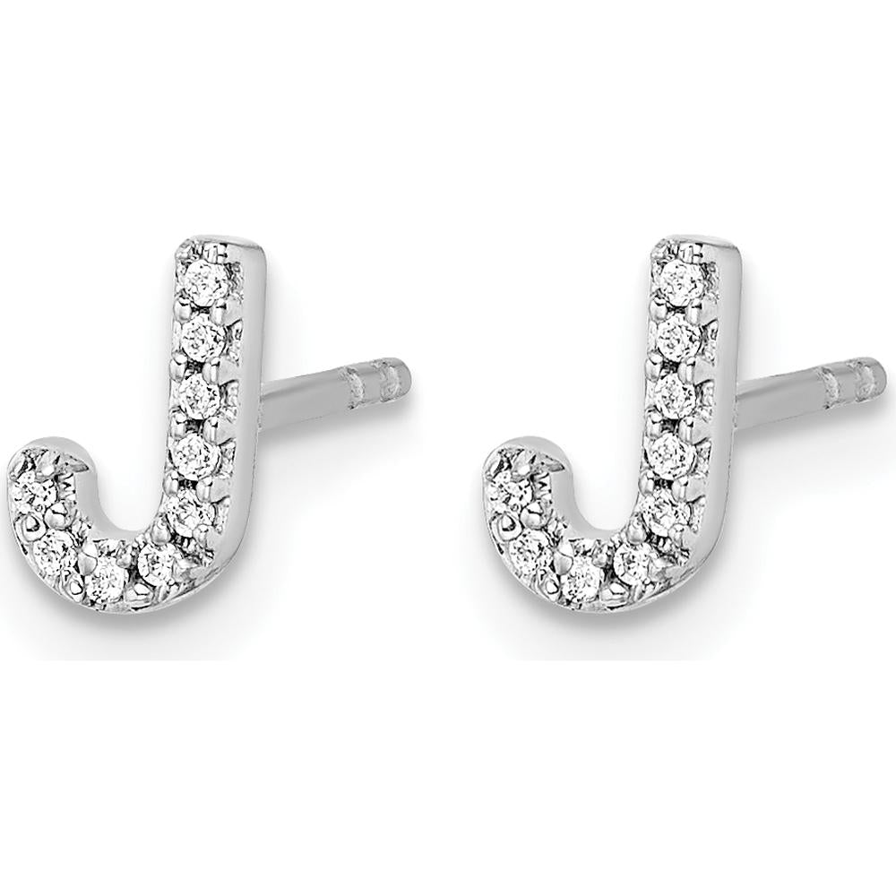 14K White Gold Diamond Initial J Stud Earrings with 18 Round Diamonds - 0.003 Carats Total Diamond Weight by Monteluci Fine Jewelry