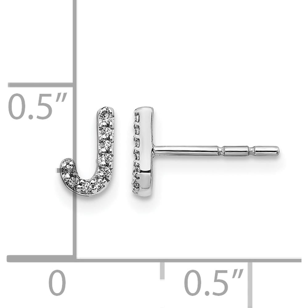14K White Gold Diamond Initial J Stud Earrings with 18 Round Diamonds - 0.003 Carats Total Diamond Weight by Monteluci Fine Jewelry