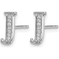 14K White Gold Diamond Initial J Stud Earrings with Natural Diamonds - 0.042 Carats Total Diamond Weight by Monteluci Fine Jewelry