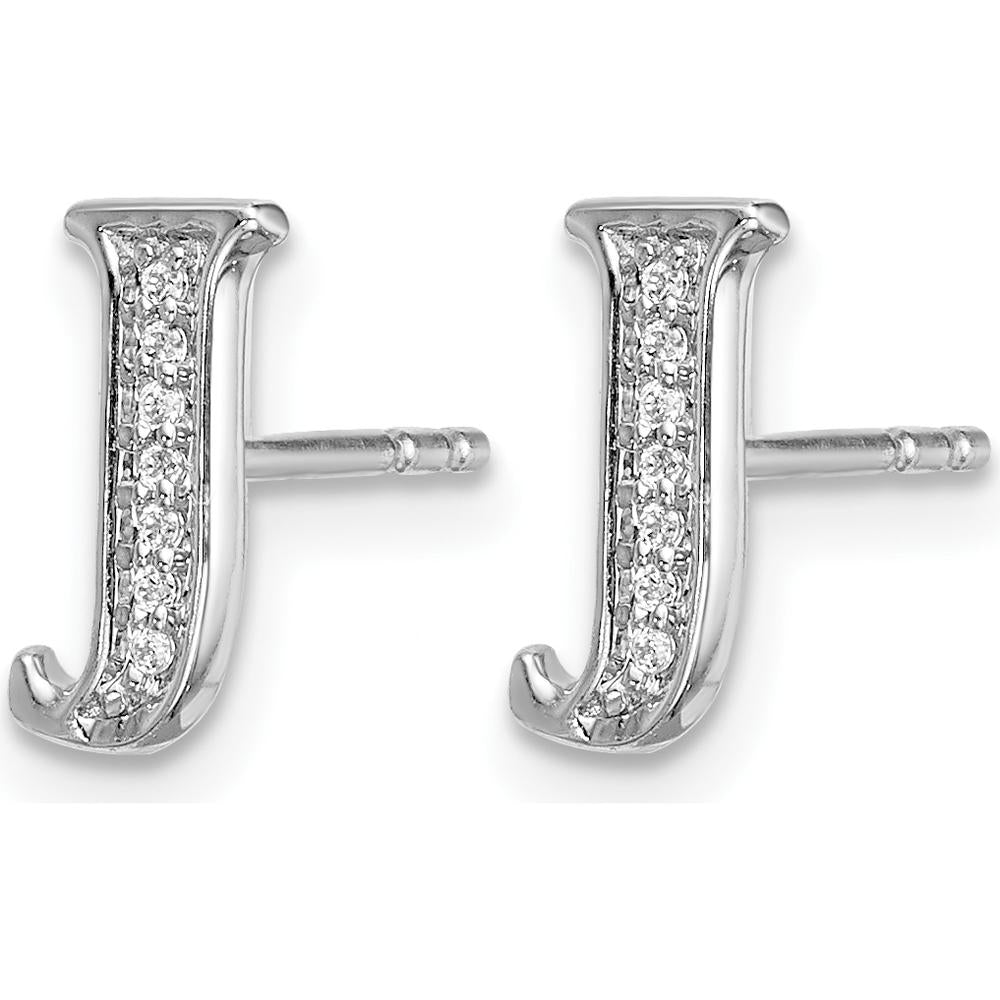 14K White Gold Diamond Initial J Stud Earrings with Natural Diamonds - 0.042 Carats Total Diamond Weight by Monteluci Fine Jewelry