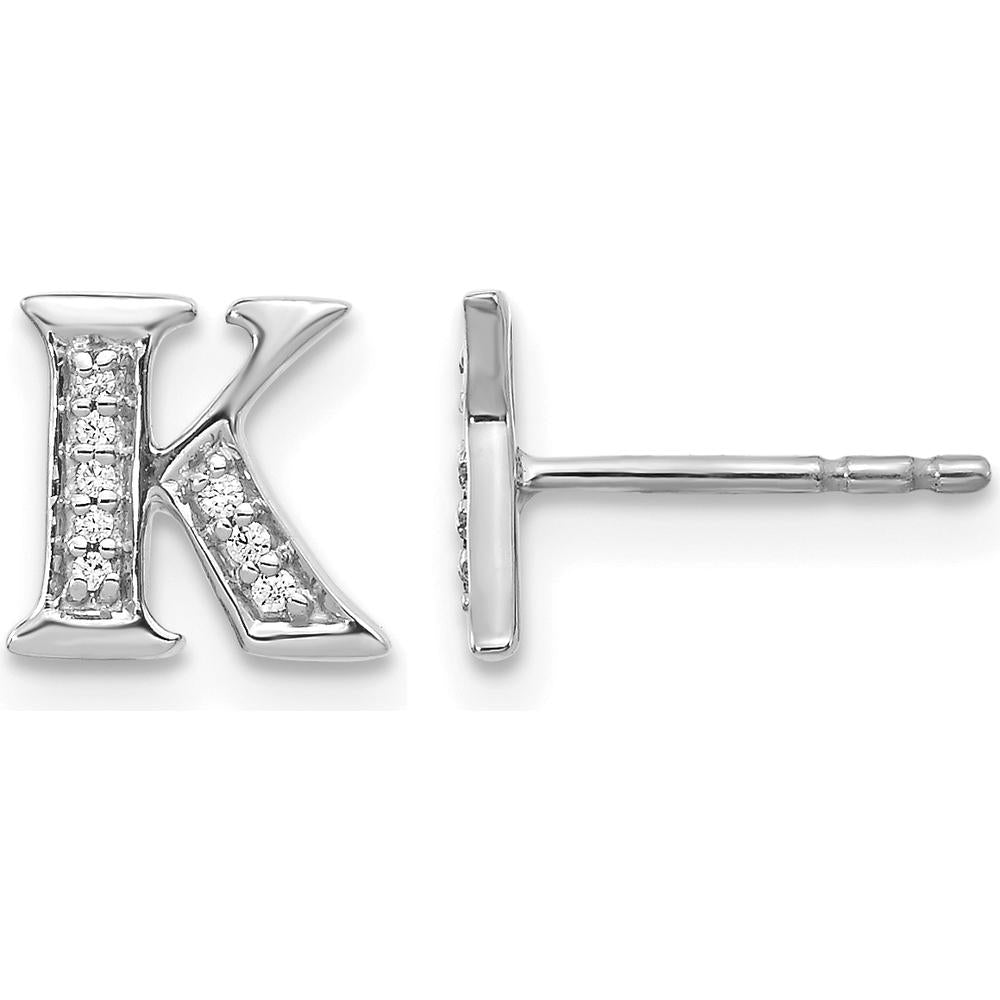 14K White Gold Diamond Initial K Earrings with Round Diamonds - 0.007 Carats Total Diamond Weight by Monteluci Fine Jewelry