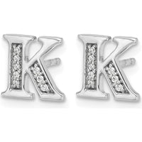 14K White Gold Diamond Initial K Earrings with Round Diamonds - 0.007 Carats Total Diamond Weight by Monteluci Fine Jewelry