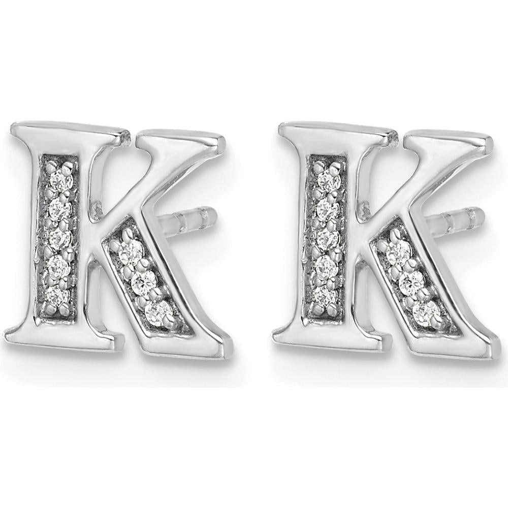 14K White Gold Diamond Initial K Earrings with Round Diamonds - 0.007 Carats Total Diamond Weight by Monteluci Fine Jewelry