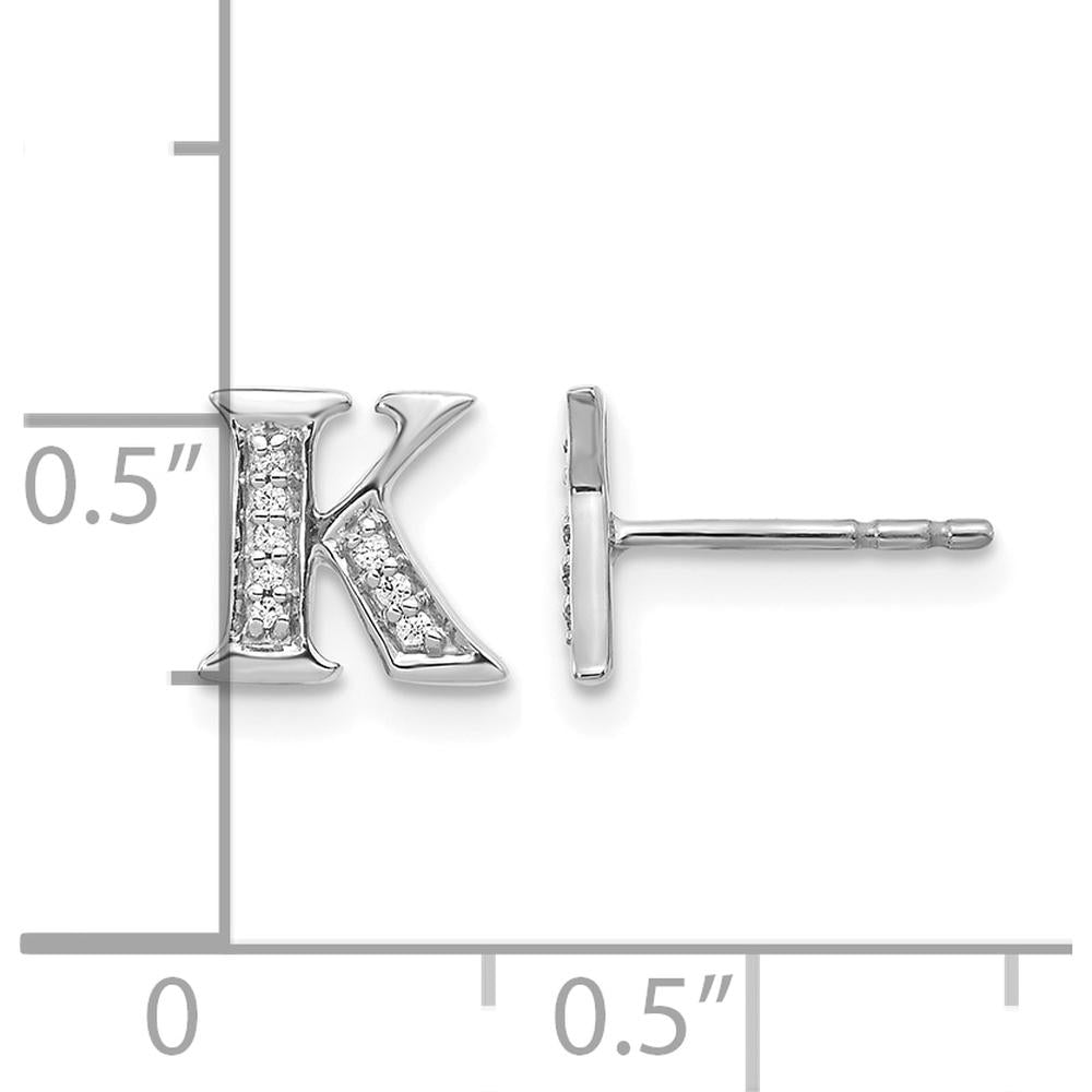 14K White Gold Diamond Initial K Earrings with Round Diamonds - 0.007 Carats Total Diamond Weight by Monteluci Fine Jewelry
