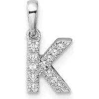 14K White Gold Diamond Initial K Pendant with Polished Finish and Rhodium Plated Bail by Oro Pregiato