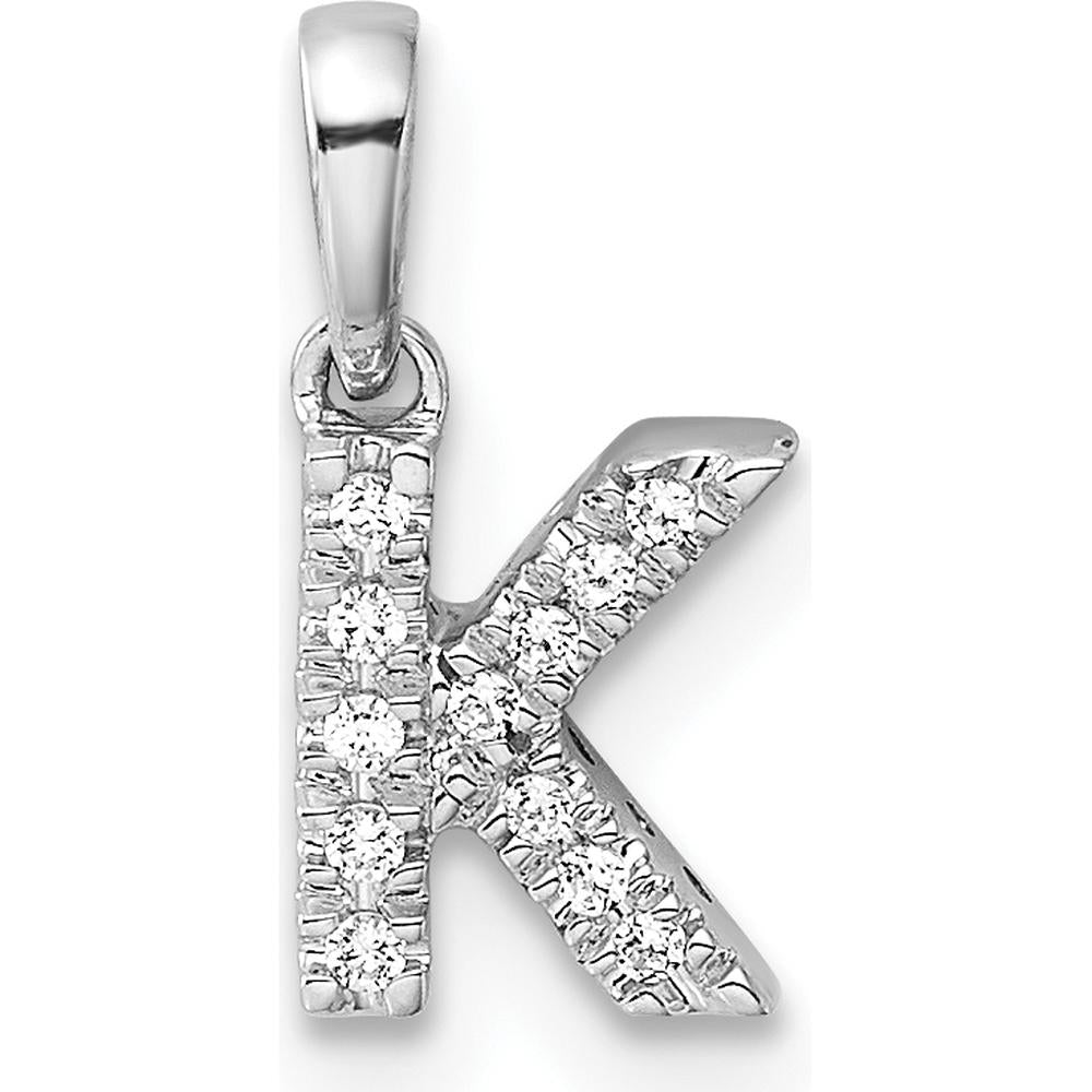 14K White Gold Diamond Initial K Pendant with Polished Finish and Rhodium Plated Bail by Oro Pregiato