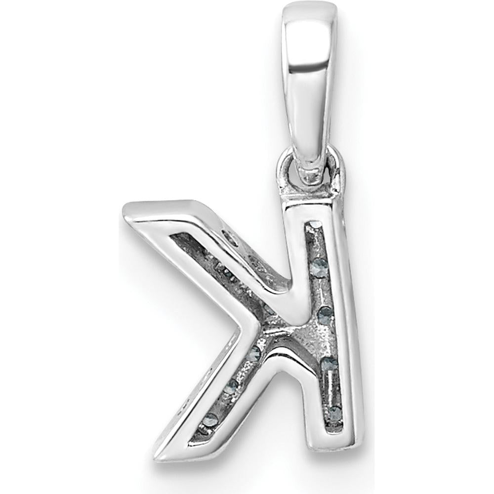 14K White Gold Diamond Initial K Pendant with Polished Finish and Rhodium Plated Bail by Oro Pregiato