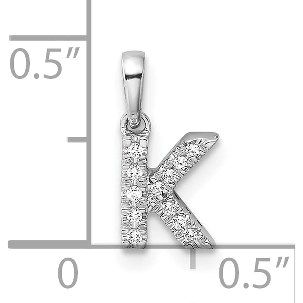 14K White Gold Diamond Initial K Pendant with Polished Finish and Rhodium Plated Bail by Oro Pregiato