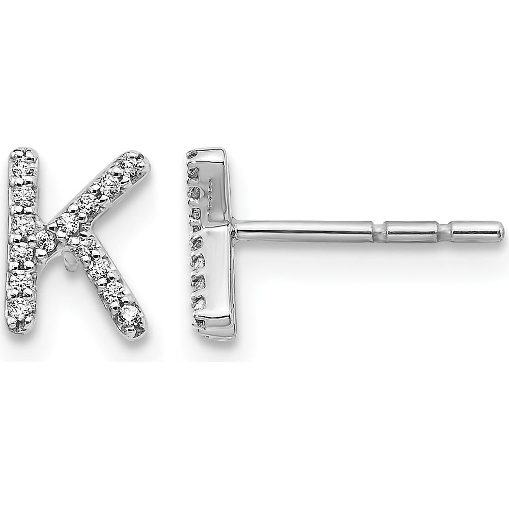 14K White Gold Diamond Initial "K" Stud Earrings - 0.003 Carats Total Diamond Weight by Monteluci Fine Jewelry