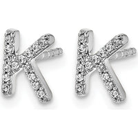 14K White Gold Diamond Initial "K" Stud Earrings - 0.003 Carats Total Diamond Weight by Monteluci Fine Jewelry