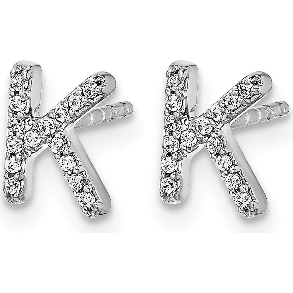 14K White Gold Diamond Initial "K" Stud Earrings - 0.003 Carats Total Diamond Weight by Monteluci Fine Jewelry