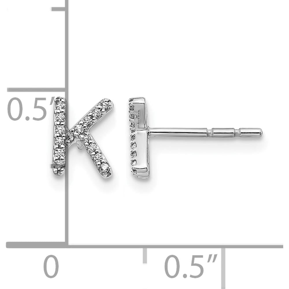 14K White Gold Diamond Initial "K" Stud Earrings - 0.003 Carats Total Diamond Weight by Monteluci Fine Jewelry