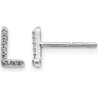 14K White Gold Diamond Initial "L" Button Earrings - 0.003 Carats Total Diamond Weight by Monteluci Fine Jewelry