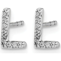 14K White Gold Diamond Initial "L" Button Earrings - 0.003 Carats Total Diamond Weight by Monteluci Fine Jewelry