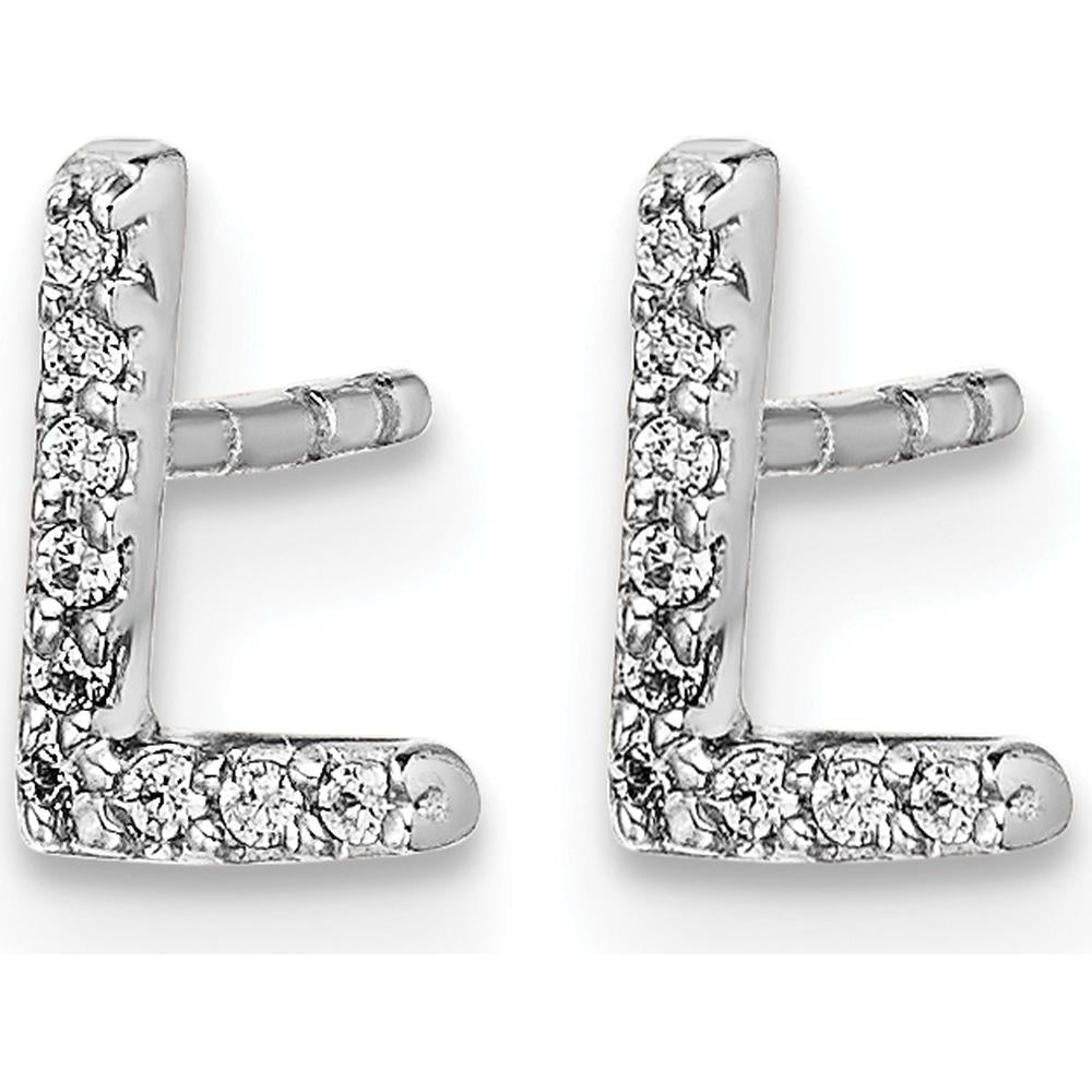 14K White Gold Diamond Initial "L" Button Earrings - 0.003 Carats Total Diamond Weight by Monteluci Fine Jewelry