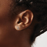 14K White Gold Diamond Initial "L" Button Earrings - 0.003 Carats Total Diamond Weight by Monteluci Fine Jewelry