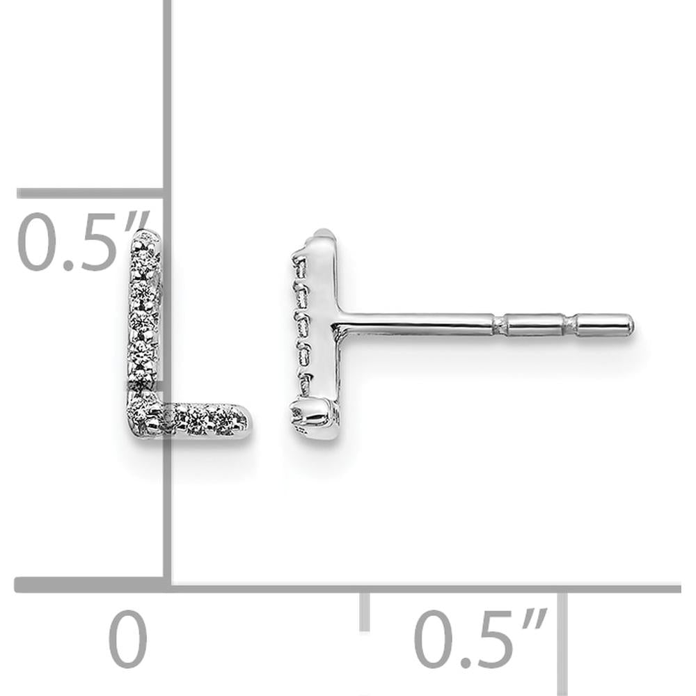 14K White Gold Diamond Initial "L" Button Earrings - 0.003 Carats Total Diamond Weight by Monteluci Fine Jewelry