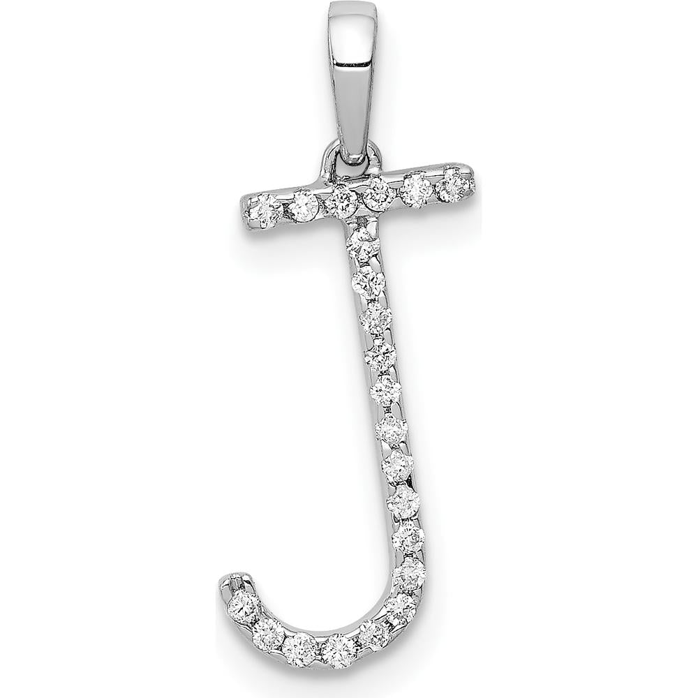 14K White Gold Diamond Initial Letter J Pendant with 22 Round Diamonds - 0.088 Carat Total Diamond Weight by Monteluci Fine Jewelry