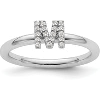 14K White Gold Diamond Initial M Ring with Pavé Set Round Diamonds - Stackable Size 7 by 0