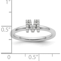 14K White Gold Diamond Initial M Ring with Pavé Set Round Diamonds - Stackable Size 7 by 0