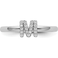 14K White Gold Diamond Initial M Ring with Pavé Set Round Diamonds - Stackable Size 7 by 0