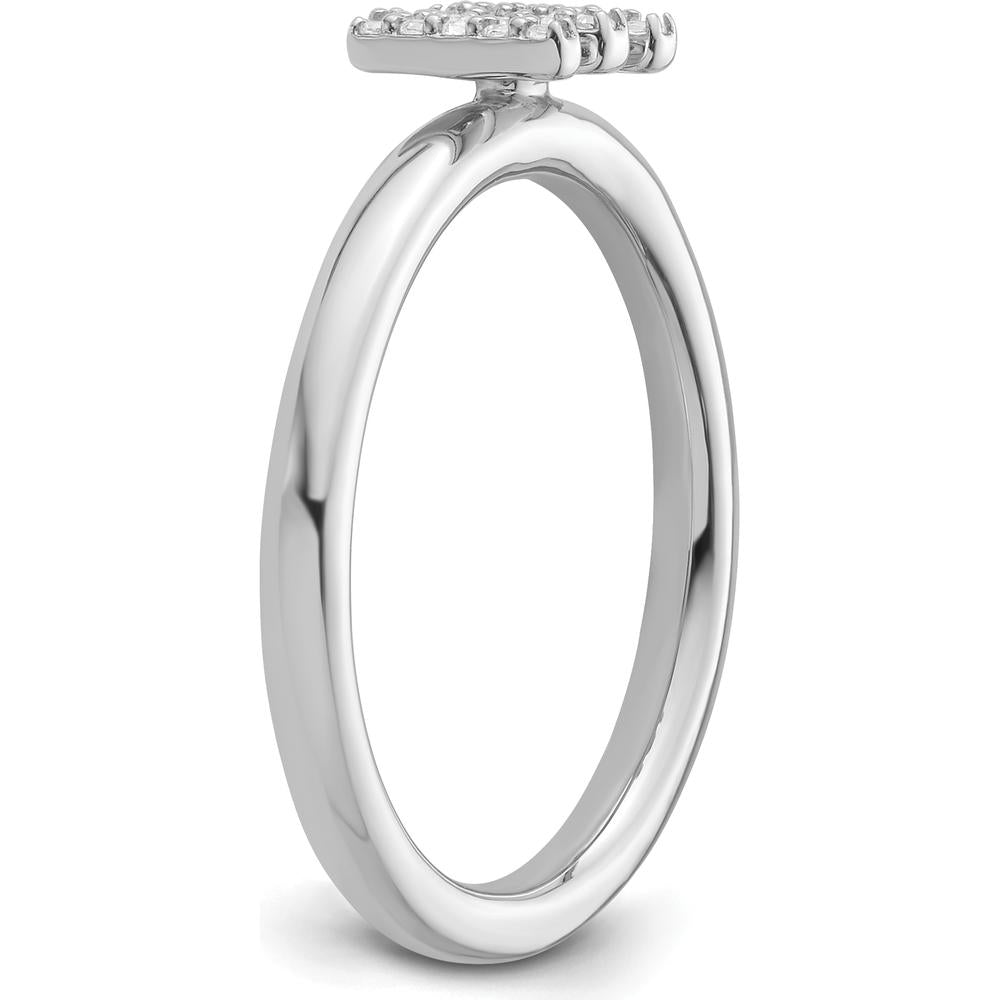 14K White Gold Diamond Initial M Ring with Pavé Set Round Diamonds - Stackable Size 7 by 0