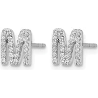14K White Gold Diamond Initial M Stud Earrings with Round Diamonds - 0.007 Carats Total Diamond Weight by Monteluci Fine Jewelry