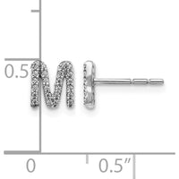 14K White Gold Diamond Initial M Stud Earrings with Round Diamonds - 0.007 Carats Total Diamond Weight by Monteluci Fine Jewelry