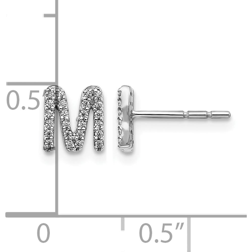 14K White Gold Diamond Initial M Stud Earrings with Round Diamonds - 0.007 Carats Total Diamond Weight by Monteluci Fine Jewelry