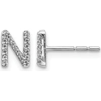 14K White Gold Diamond Initial "N" Button Earrings - 0.003 Carats Total Diamond Weight by Monteluci Fine Jewelry