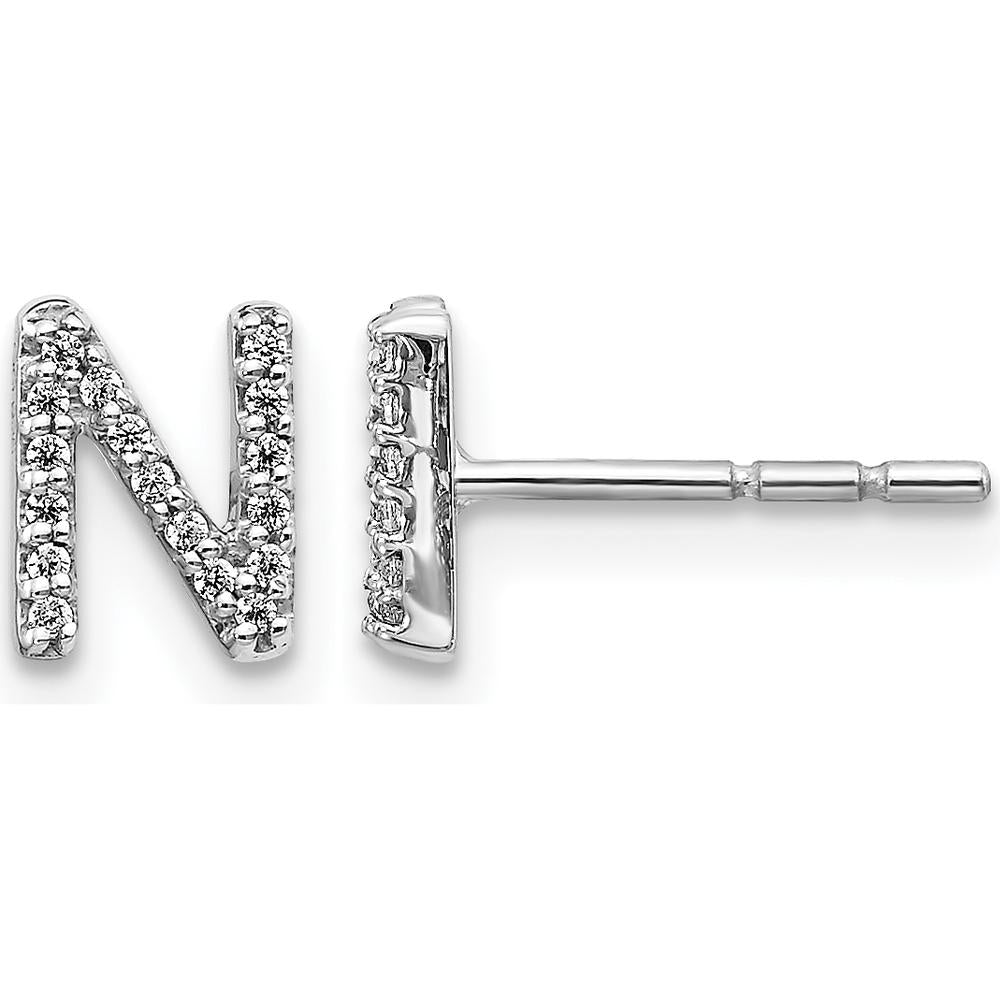 14K White Gold Diamond Initial "N" Button Earrings - 0.003 Carats Total Diamond Weight by Monteluci Fine Jewelry