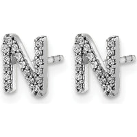 14K White Gold Diamond Initial "N" Button Earrings - 0.003 Carats Total Diamond Weight by Monteluci Fine Jewelry