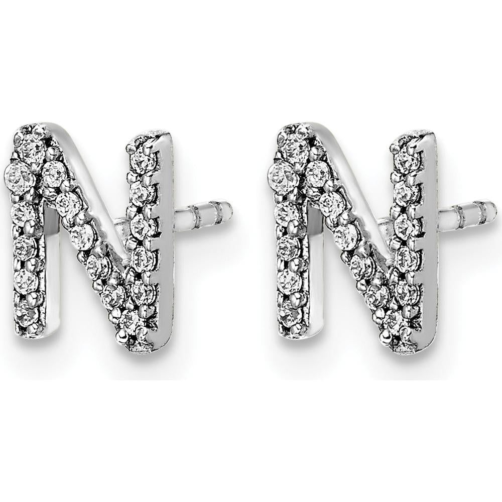 14K White Gold Diamond Initial "N" Button Earrings - 0.003 Carats Total Diamond Weight by Monteluci Fine Jewelry